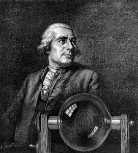 Portret van Joseph de Montgolfier (1740-1810), Franse industrieel, uitvinder van de heteluchtballon. (Van het portret van Boissieu, in het Musée de Lyon). Gravure in 