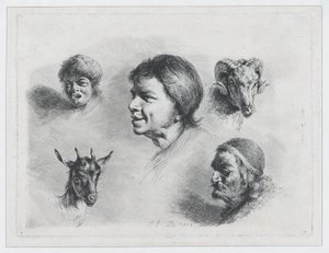 Studie van vijf hoofden, 1803 door Jean Jacques de Boissieu