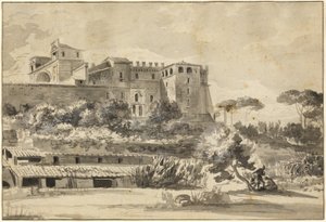 Uitzicht op een Italiaanse Villa en Tuinen (het Belvedere van het Vaticaan)