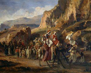 Karavanen die de Marokkaanse bergen oversteken door Jean Joseph Bellel