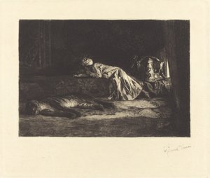 Oosters interieur met slapende tijger door Jean Joseph Benjamin Constant