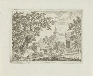 Kasteel in een landschap door Jean Joseph Hanson