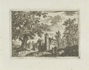Kasteel in een landschap door Jean Joseph Hanson