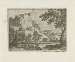 Rots in een rivierlandschap door Jean Joseph Hanson