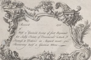 Handelskaart voor Frazer, legerdrukker, stationer en boekbinder, 1736 door Jean La Rocque