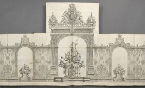 Dessein des Grandes Grilles geplaatst op de Place royale de Nancy in 1755 op bevel van S. M. le Roy door Jean Lamour