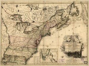 Kaart van de Verenigde Staten van Amerika volgens het Vredesverdrag van 1783 door Jean Lattré
