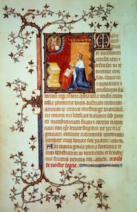 Hertog Jan I van Berry (1340-1416) bidt voor God die hem zegent Miniatuur uit het manuscript 