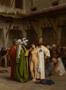De slavenmarkt. Ca. 1867 door Jean Leon Gerome