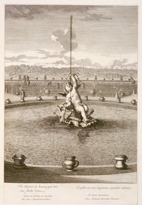 Fontein met cupido die een waterstraal pijl afvuurt, ontworpen door Louis Lerambert, in Versailles, 1677 door Jean Lepautre