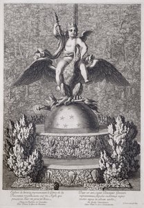 Fonteinen met een kind dat de Genius van Koninklijke Macht vertegenwoordigt door Pierre le Gros, in Versailles, 1677 door Jean Lepautre