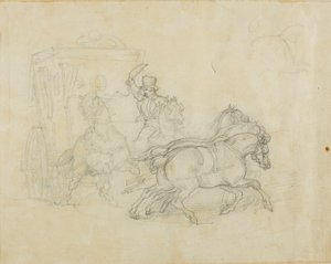 Een postkoets getrokken door vijf paarden door Jean Louis André Théodore Géricault