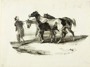 Paarden die naar de Skinner worden geleid door Jean Louis André Théodore Géricault