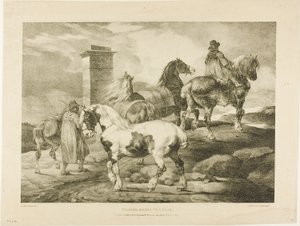 Paarden op weg naar een kermis, plaat 3 van Diverse onderwerpen Getekend uit het leven op steen