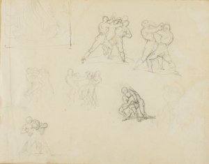 Zeven schetsen van paren boksers of worstelaars door Jean Louis André Théodore Géricault