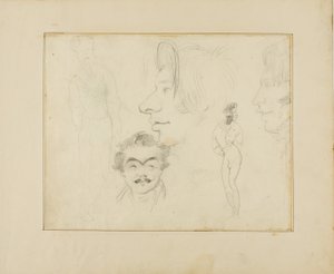 Blad met karikaturen door Jean Louis André Théodore Géricault