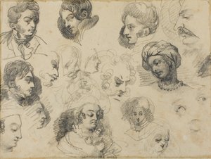 Schetsen van hoofden door Jean Louis André Théodore Géricault
