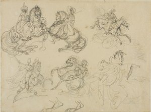 Schetsen van Oosterse ruiters door Jean Louis André Théodore Géricault