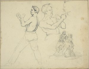 Studies van boksers en schets van ruiter bijgestaan door twee figuren door Jean Louis André Théodore Géricault