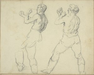 Twee boksers naar links door Jean Louis André Théodore Géricault