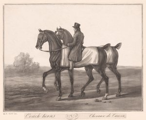 Ruiter begeleidt twee paarden door Jean Louis Darcis (attributed to)