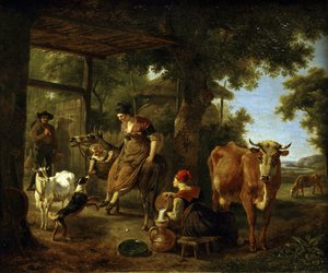 Op de boerderij. Een scène uit het landelijke leven