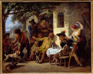 Saltims voor een herberg Schilderij door Jean Louis Demarne (1744-1829) 1823 Grenoble, Musee des Beaux Arts