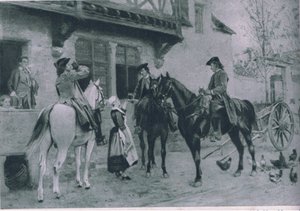 Stoppen bij een herberg, illustratie uit Cassells Romance of Famous Lives, ca. 1940