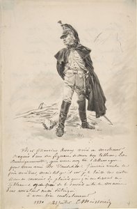 Brief aan Samuel P. Avery met een tekening van een militaire figuur, 1880 door Jean Louis Ernest Meissonier