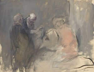 In het ziekenhuis recto Schets voor In het ziekenhuis verso door Jean Louis Forain