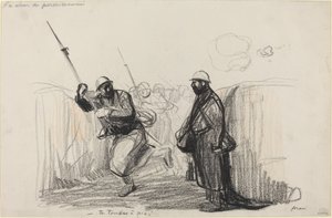 De terugkeer van de verlofganger. -Je komt precies op tijd!, ca. 1914-1919 door Jean Louis Forain