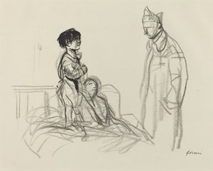 Moeder en Kind Bezocht door Soldaat in Ziekenhuis, ca. 1914-1919 door Jean Louis Forain