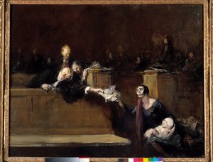 Rechtbankscène. Schilderij door Jean Louis Forain (1852-1931) 20e eeuw. Parijs, Musée du Louvre