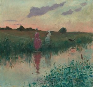 De vrouw van de kunstenaar aan het vissen door Jean Louis Forain