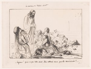 Vrouwen in gebombardeerde kerk klagen Christus aan door Jean Louis Forain