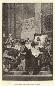 De dood van Sint Genevieve, ca. 512 (gravure) door Jean Louis Hamon