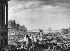 Franse Revolutie: Eerste viering van vrijheid ter gelegenheid van de Zwitsers van Chateauvieux op 15 april door Jean Louis II (after) Prieur