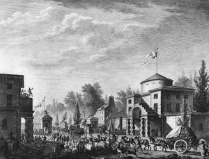 Franse Revolutie: Vrije toegang tot de barrière van Parijs op 1 mei door Jean Louis II (after) Prieur