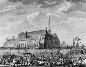Franse Revolutie: Koning Lodewijk XVI arriveert met zijn familie in Parijs op 6 oktober door Jean Louis II (after) Prieur