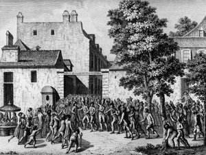 Franse Revolutie: De Franse Garde redt Monsieur du Chatelet, hun kolonel, van de volksopwinding op 12 juli