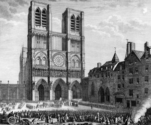 Franse Revolutie: Thomas de Mahy, Marquis de Favras maakt amende honorable voor Notre Dame de Paris op het eiland de la cite op 19 februari