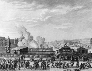 Franse Revolutie: Vrijwilligers op Pont Neuf in Parijs, 22 juli door Jean Louis II (after) Prieur