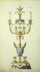 Ontwerp voor een verguld bronzen en geëmailleerde kandelaar
