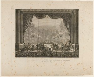 Feest van de Lijfwachten, Vlaamse regimenten, Montmorency-dragonders en Nationale Garde van Versailles. Ze vertrappen de Nationale Kokarde en tonen de zwarte kokarde, een teken van de 
