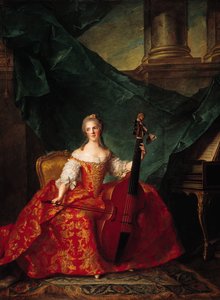 Madame Henriette de France (1727-52) in hofkostuum spelend op een basviool, 1754 door Jean Marc Nattier