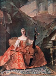 Madame Henriette de France in hofkostuum speelt een basviool, 1754 door Jean Marc Nattier