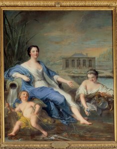 Volledig portret van Marie Anne de Bourbon genaamd Mademoiselle de Clermont (1697-1741) bij de mineraalwateren van Chantilly door Jean Marc Nattier