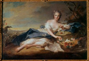 Portret van Madame Henriette van Frankrijk (1727-1752) als Flora, dochter van Lodewijk XV Schilderij door Jean Marc (Jean-Marc) Nattier (1685-1766) 1742 Zon 0,96x1,51 m