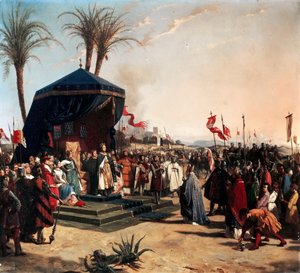 Saint Louis, koning van Frankrijk ontvangt Robert Patriarch van Jeruzalem in Damietta