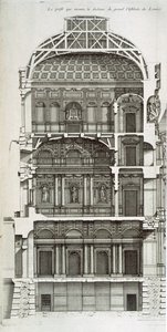 Doorsnede van de grote hal van het Louvre, uit 